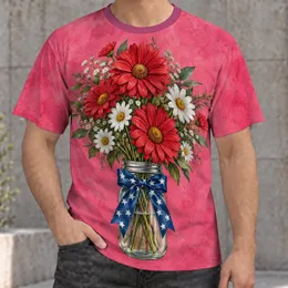 Red Daisy Bouquet in Starry Blue Bow Jar for Casual Floral Style and Everyday Wear All-over Print Unisex T-shirt