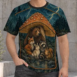Woodland Animals Under Mushroom Shelter For Cozy Nature Lovers All-over Print Unisex T-shirt