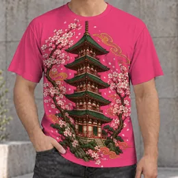 Japanese Pagoda and Cherry Blossoms for Everyday Citywear and Nature Lovers All-over Print Unisex T-shirt