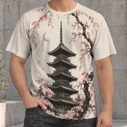 Japanese Pagoda and Cherry Blossoms for Calm Everyday Streetwear and Culture Lovers All-over Print Unisex T-shirt