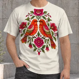 Folk Art Lovebirds and Wildflowers for Everyday Bohemian Style and Nature-Loving Teens All-over Print Unisex T-shirt