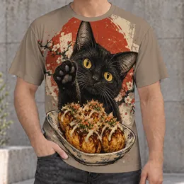 Black Cat With Takoyaki Japanese Street Food for Casual Days and Everyday Cat Lovers All-over Print Unisex T-shirt