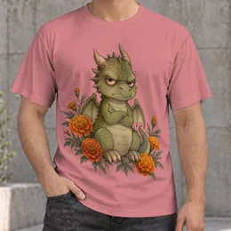 Grumpy Baby Dragon with Marigolds for Cozy Everyday Wear and Nature Lover Gifts All-over Print Unisex T-shirt