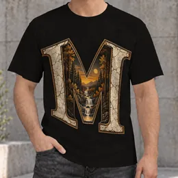 Vintage Capital M Woodland Waterfall Scene for Casual Outdoor Adventures and Everyday Wear All-over Print Unisex T-shirt