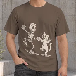 Dancing Skeleton And Playful Cat For Casual Everyday Wear And Cartoon Lovers All-over Print Unisex T-shirt