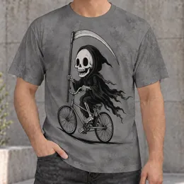 Grim Reaper Riding Bicycle for Casual Streetwear and Halloween Season Enthusiasts All-over Print Unisex T-shirt