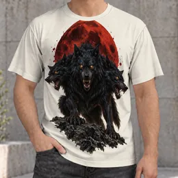 Three-Headed Black Wolf Beneath Blood Red Moon for Gothic Nights and Outdoor Adventures All-over Print Unisex T-shirt