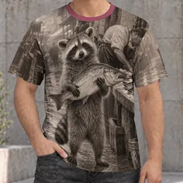 Raccoon Carrying Fish Vintage Market Scene For Outdoor Fans And Nature Lovers All-over Print Unisex T-shirt