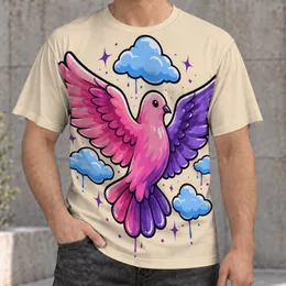 Pink Dove With Purple Wings And Blue Clouds For Casual Everyday Style All-over Print Unisex T-shirt