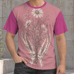 Skeleton Hands Holding Wildflowers for Everyday Style and Nature-Loving Friends All-over Print Unisex T-shirt