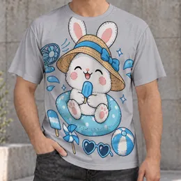 Cute Summer Rabbit Poolside Scene for Vacation Days and Playful Casual Style for Teens All-over Print Unisex T-shirt