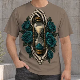 Skeleton Hands and Teal Roses Hourglass for Alternative Everyday Style and Gothic Fans All-over Print Unisex T-shirt