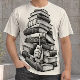 Stacked Books and Pen for Study Days, Reading Nooks and Creative Writers of All Ages All-over Print Unisex T-shirt