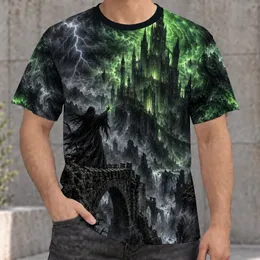 Dark Fantasy Wizard and Green Castle for Everyday Casual Wear and Fantasy Lovers All-over Print Unisex T-shirt