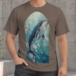 Whale and Cherry Blossoms for Calm Coastal Days and Nature-Loving Adults and Teens All-over Print Unisex T-shirt