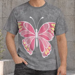 Pink Butterfly on Washed Gray for Casual Outings, Youth Style, and Everyday Wear Unisex All-over Print Unisex T-shirt