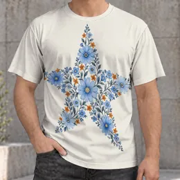 Blue Floral Star Motif for Casual Everyday Wear and Outdoor Weekends with Friends All-over Print Unisex T-shirt