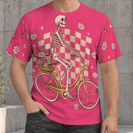 Skeleton Riding Bicycle With Flowers for Playful Everyday Streetwear and Cycling Fans All-over Print Unisex T-shirt