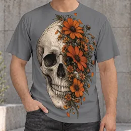 Ivory Skull and Orange Wildflowers for Alternative Everyday Style for Teens and Adults All-over Print Unisex T-shirt
