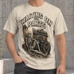 Skeleton Waiting On Parts Garage Scene for Vintage Auto Repair Fans and Mechanics All-over Print Unisex T-shirt