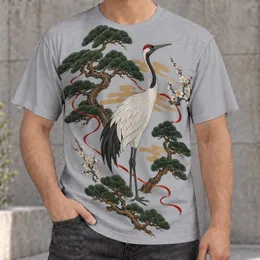 Elegant Crane And Pine Scene For Calm Nature Inspired Everyday Style All-over Print Unisex T-shirt