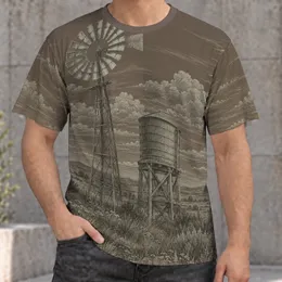 Windmill And Water Tower Countryside Scene For Everyday Outdoor Adventures All-over Print Unisex T-shirt