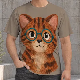 Rust Red Cat With Teal Glasses for Relaxed Everyday Style and Playful Cat Lovers All-over Print Unisex T-shirt