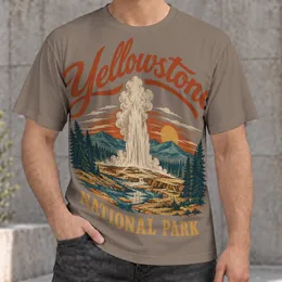 Vintage Geyser Sunset Landscape for Hiking Adventures and Outdoor Nature Lovers Travel All-over Print Unisex T-shirt