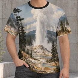 Vintage Forest Geyser Landscape for Outdoor Adventures and Nature Lovers of All Ages All-over Print Unisex T-shirt