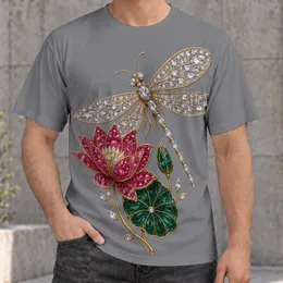 Jeweled Dragonfly And Lotus Flower Motif For Casual Streetwear And Outdoor Days Out All-over Print Unisex T-shirt