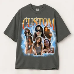 Personalized Bootleg Tee – Custom Photos & Name, Y2K Chrome Lightning Photo Collage Birthday Gift