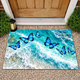 Vivid Blue Butterfly Ocean Waves for Coastal Summer Home Style and Nature Lovers Doormat