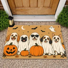 Five Costume-Wearing Dogs with Pumpkins for a Playful Halloween Home Seasonal Charm Doormat