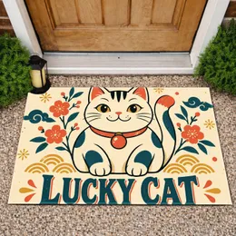 Lucky Cat Retro Charm for Good Fortune and Cheerful Entryway Style for Cat Lovers Doormat