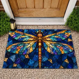 Stained Glass Dragonfly in Jewel Tones for Nature-Inspired Entryway Home Decor Doormat