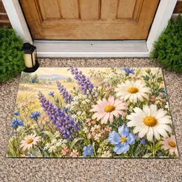 Lavender Daisy Wildflower Meadow for Cottage Garden Entryway and Nature Inspired Homes Doormat