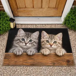 Two Tabby Kittens Peeking Over Wood for Cat Lovers and Cozy Home Entryway Style Accent Doormat
