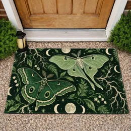 Sage Green Moths And Moon Phases For A Botanical Nighttime Home Doormat