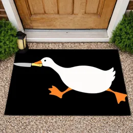 Funny White Duck Holding a Knife for Quirky Kitchen and Entryway Decor and Duck Lover Gifts Doormat