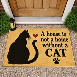 Black Cat Silhouette and Red Heart for Cozy Cat Lover Homes and Pet-Friendly Living Doormat