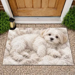 Fluffy White Puppy Portrait for Cozy Pet-Loving Homes and Calm Living Spaces, Dog Lovers Doormat