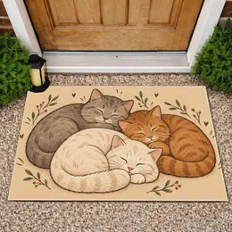 Sleepy Trio of Cats in Warm Neutrals for Cozy Kitchen and Laundry Room Living Doormat