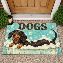 Playful Dachshund Bubble Bath Scene for a Cheerful Laundry Room and Dog-Loving Home Doormat
