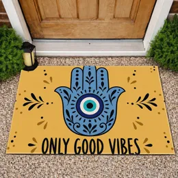 Hamsa Hand and Evil Eye with Only Good Vibes for a Calm, Positive Entryway Gift Doormat
