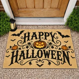 Happy Halloween Pumpkin and Bat Decor for Spooky Autumn Seasonal Home Celebrations Doormat