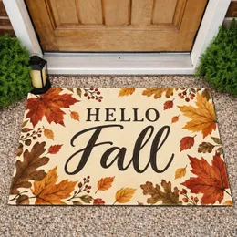 Autumn Leaves And Hello Fall Lettering For Cozy Seasonal Entryway And Home Styling Doormat