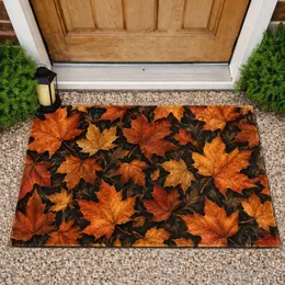 Autumn Maple Leaves on Deep Black, Cozy Seasonal Style for Fall Home Decorating Interiors Doormat