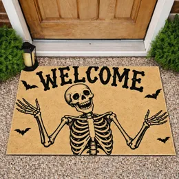 Grinning Skeleton Welcome Halloween Entryway Greeting for Spooky Season Enthusiasts Doormat