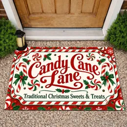 Candy Cane Lane Christmas Sweets Sign For Festive Holiday Home Decorating Doormat