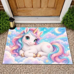 Pastel Rainbow Unicorn for Whimsical Fantasy Home Decor in Kids’ Rooms and Nurseries Doormat